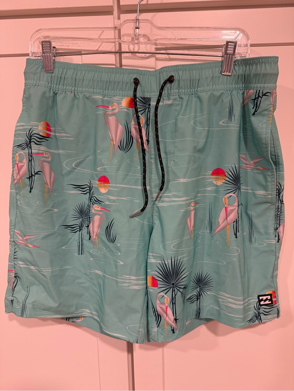 Billabong Aqua Pelican Print Board Shorts with Sunset Accents